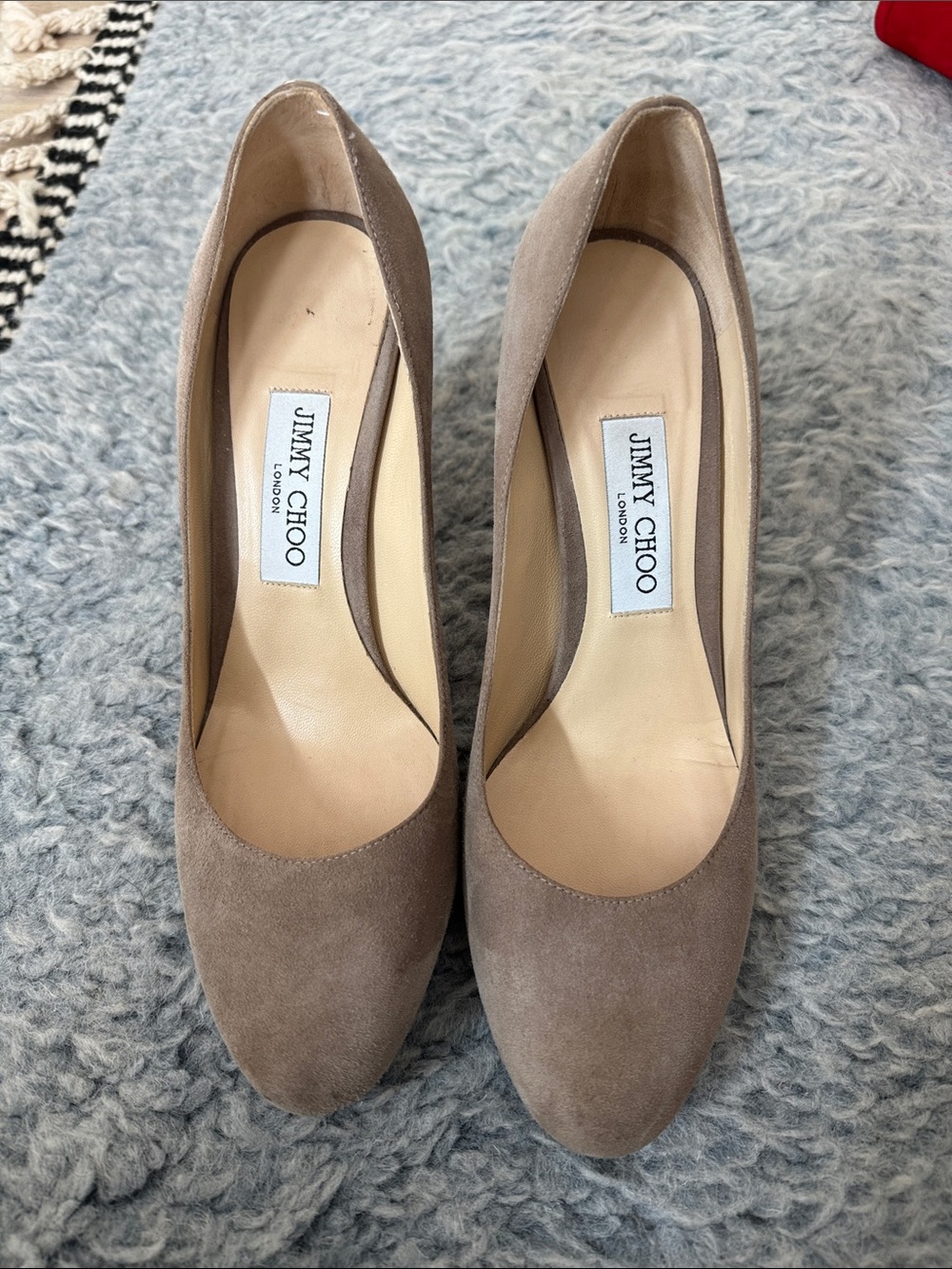 Jimmy Choo Taupe Suede Rounded-Toe Pumps
